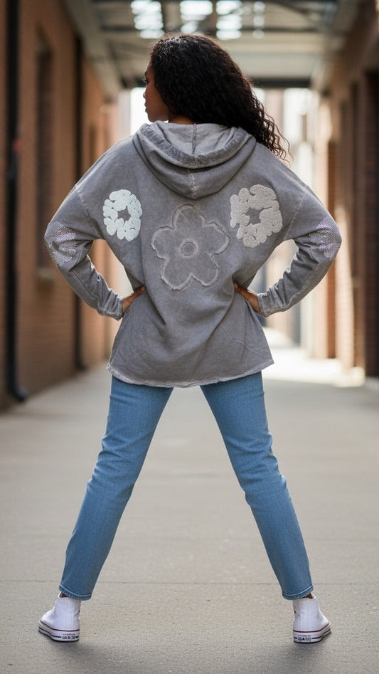 Jacket in Taupe with Floral Appliqué Back