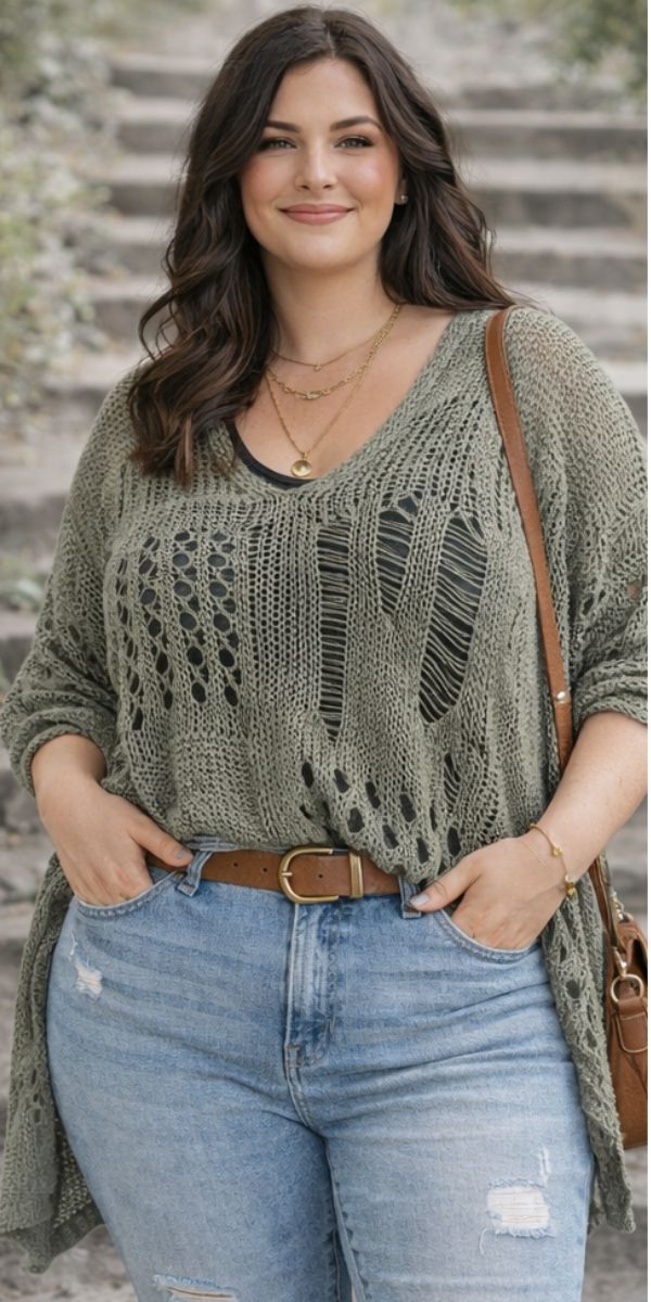 V-Neck Crochet Top with Cutouts