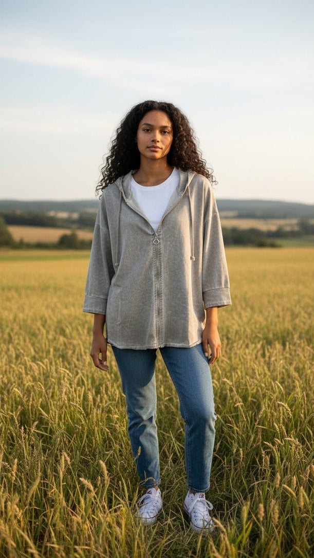 Jacket in Taupe with Floral Appliqué Back