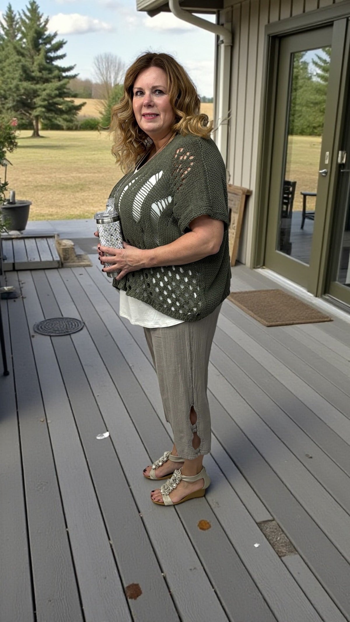V-Neck Crochet Top with Cutouts