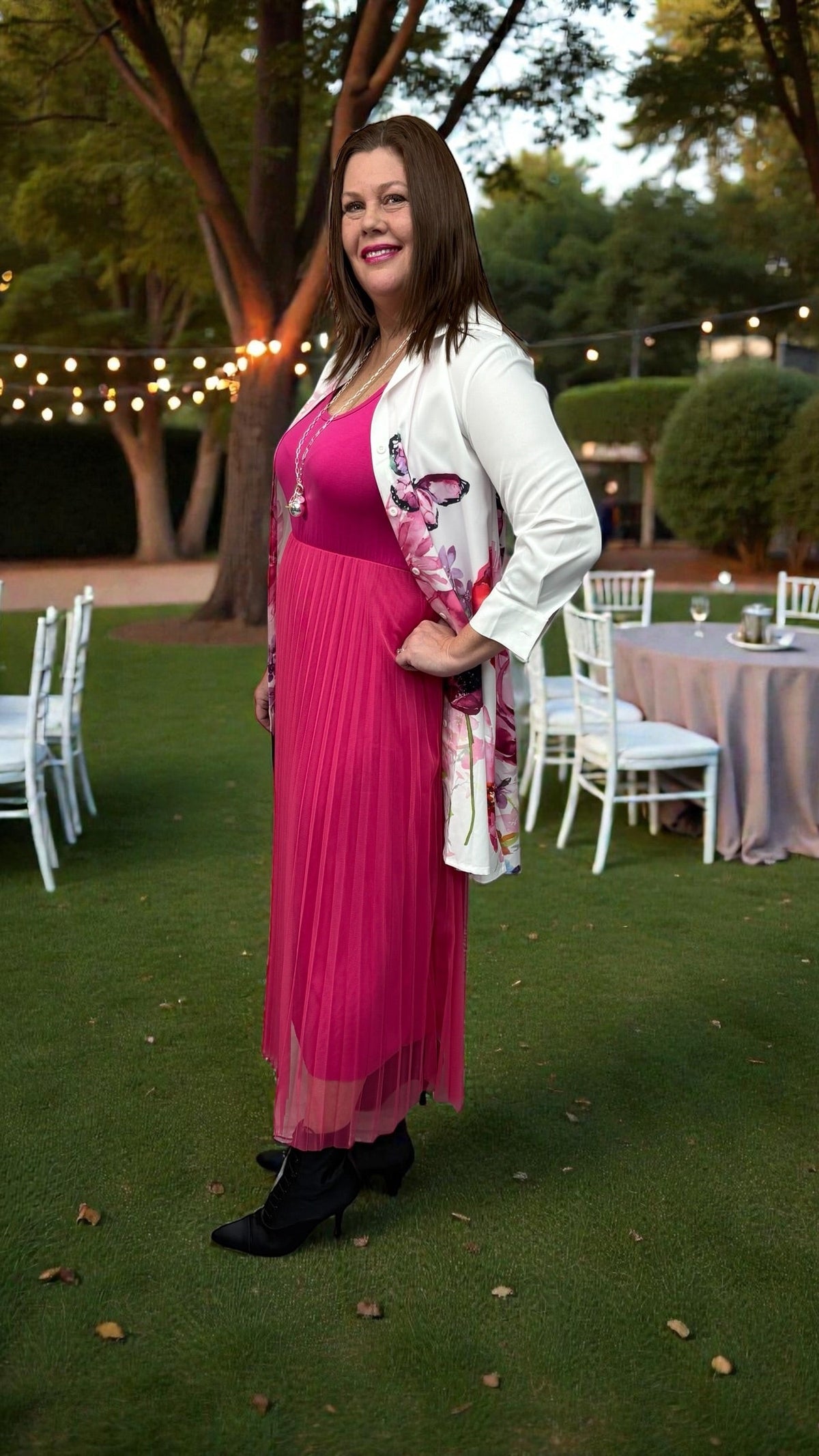 Vibrant pink dress with an easy, flattering silhouette styled for casual and everyday wear