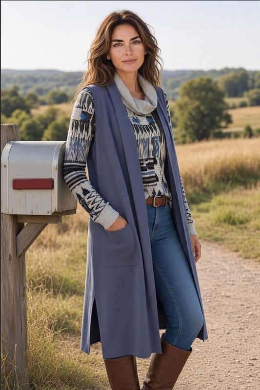 Long Blue Vest