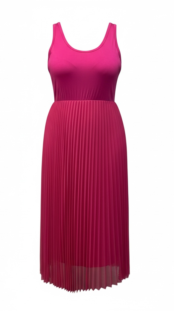 Vibrant pink dress with an easy, flattering silhouette styled for casual and everyday wear