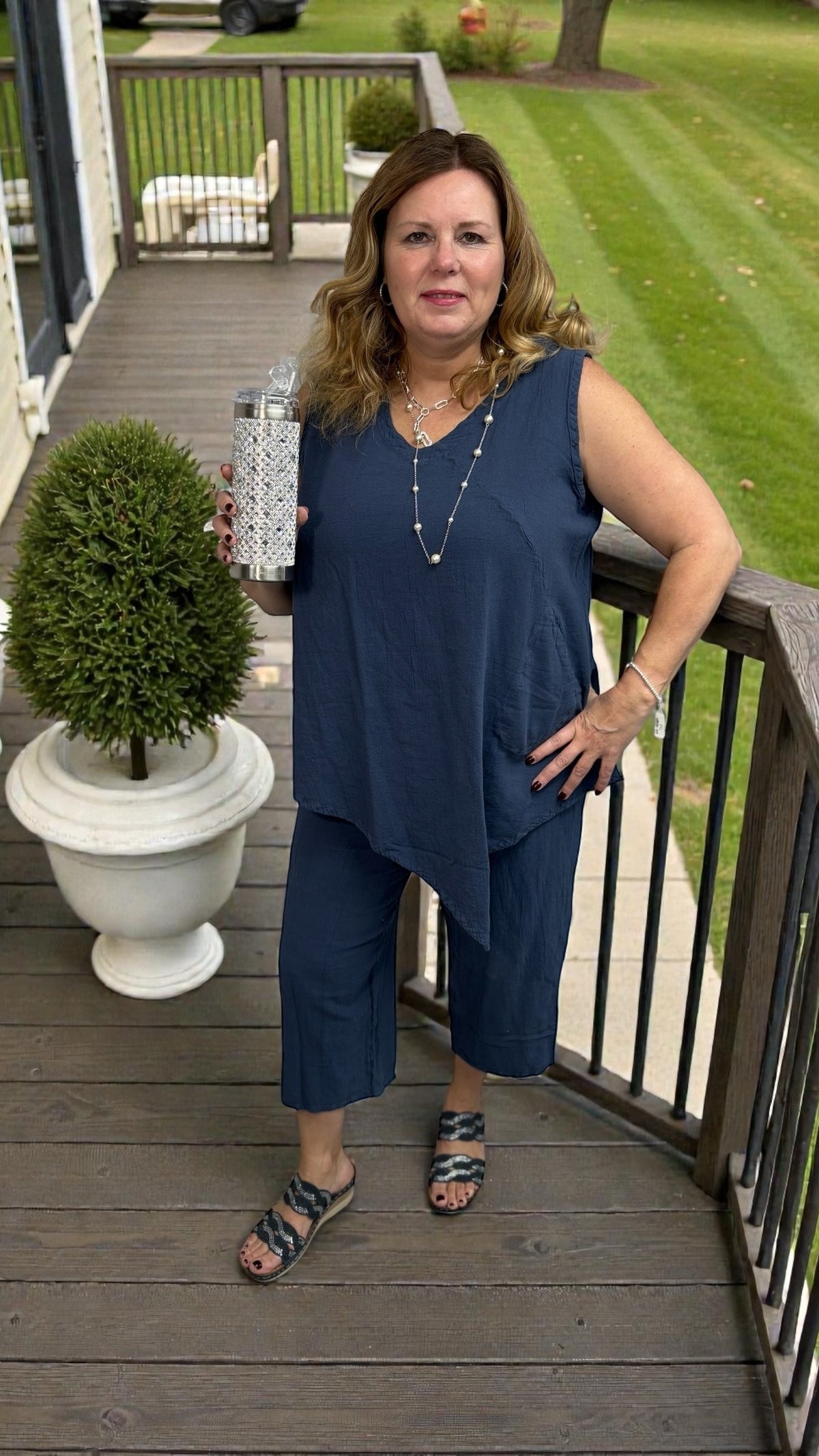 Asymmetrical cotton gauze tank top, lightweight, wrinkle-free, and breathable, perfect for effortless casual style