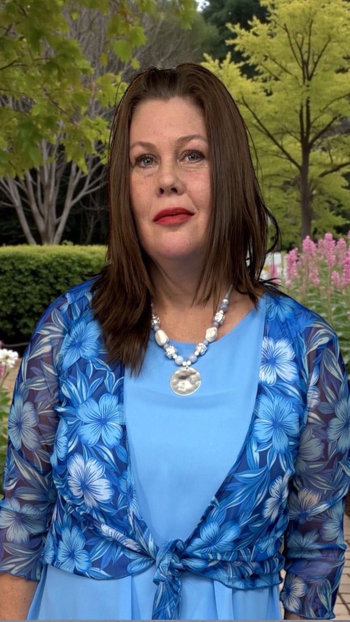 Blue Floral Stretchy Bolero Cardigan