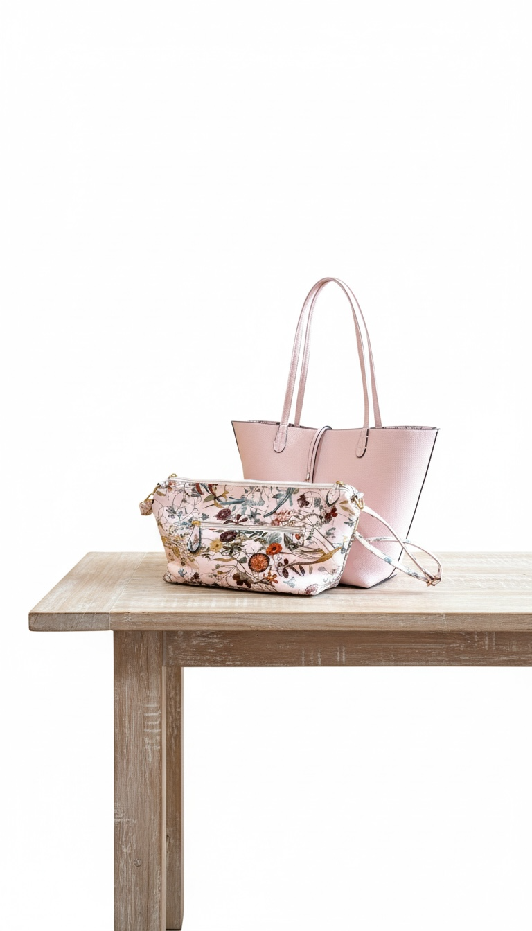 Three-in-One Convertible Tote & Crossbody Purse – Reversible Floral Vegan Leather Bag (Pink or Black)