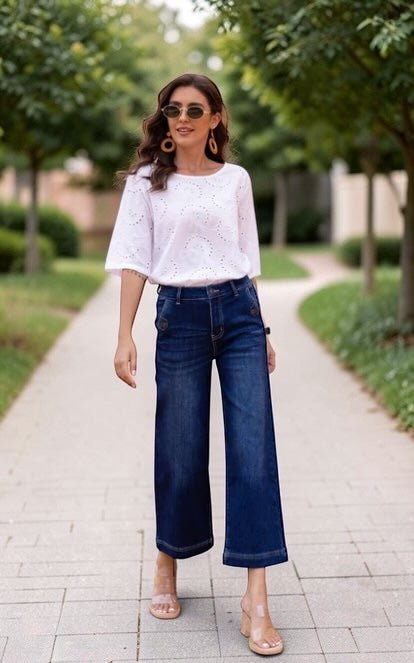 EcoSoft Bamboo Denim Wide-Leg Crop Jeans – Stretch Comfort in a Timeless Dark Wash