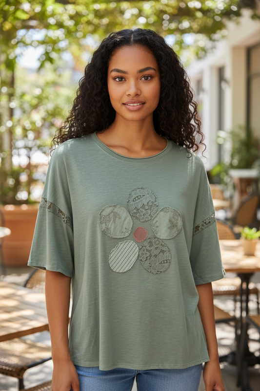 Effortless Everyday Green Flower T-Shirt