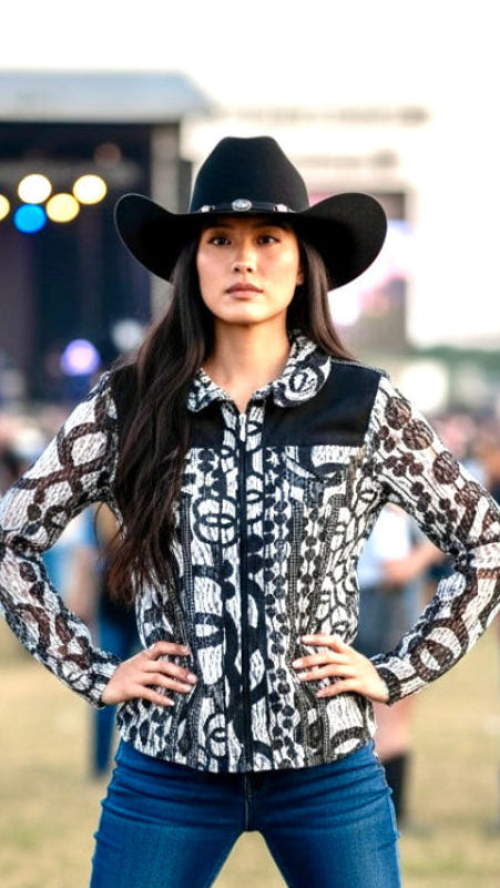 Country Chic Lace Mesh Shirt – Black & White Edition