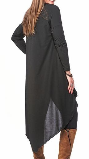 Black tunic styled with leggings for formal look or jeans for casual wear