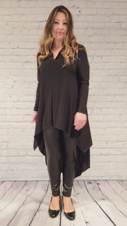 High-Low Black Collared Shirt